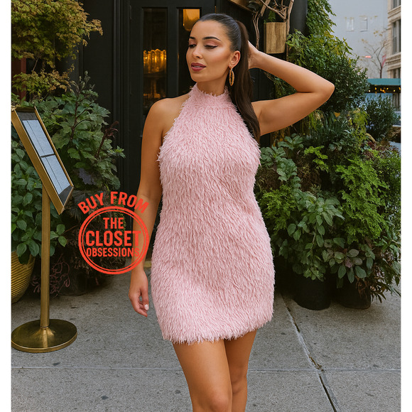 ZARA Pink Feather Appliqué Mini Dress NWT | Halter Open Back Blogger Fave - Picture 2 of 16